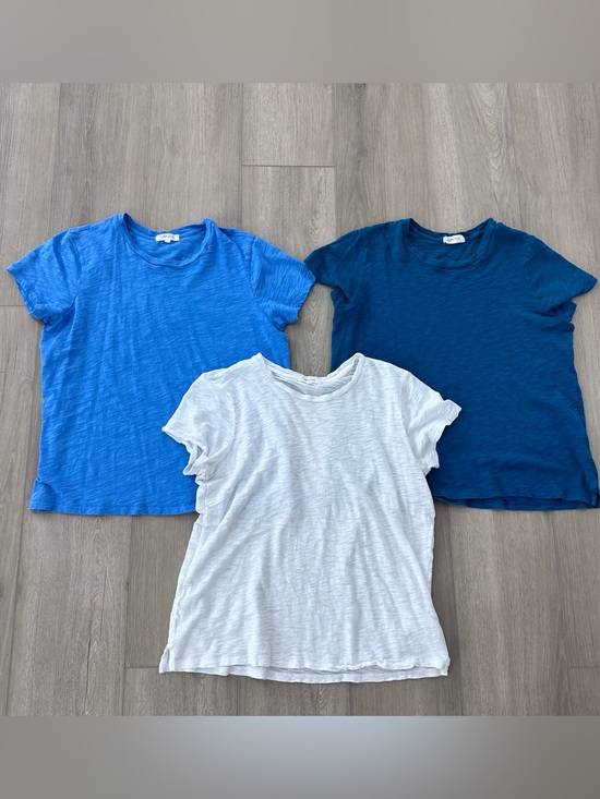 Goldie Tops - GOLDIE pima cotton crewneck short sleeve T shirt white blue small